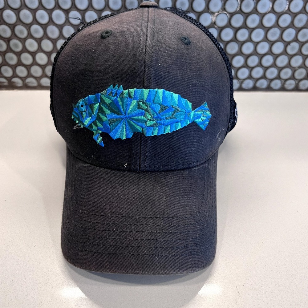 Toadfish Hat Cap Trucker Mesh Back Black Mesh Logo Graphic‎ Aquatic Ocean